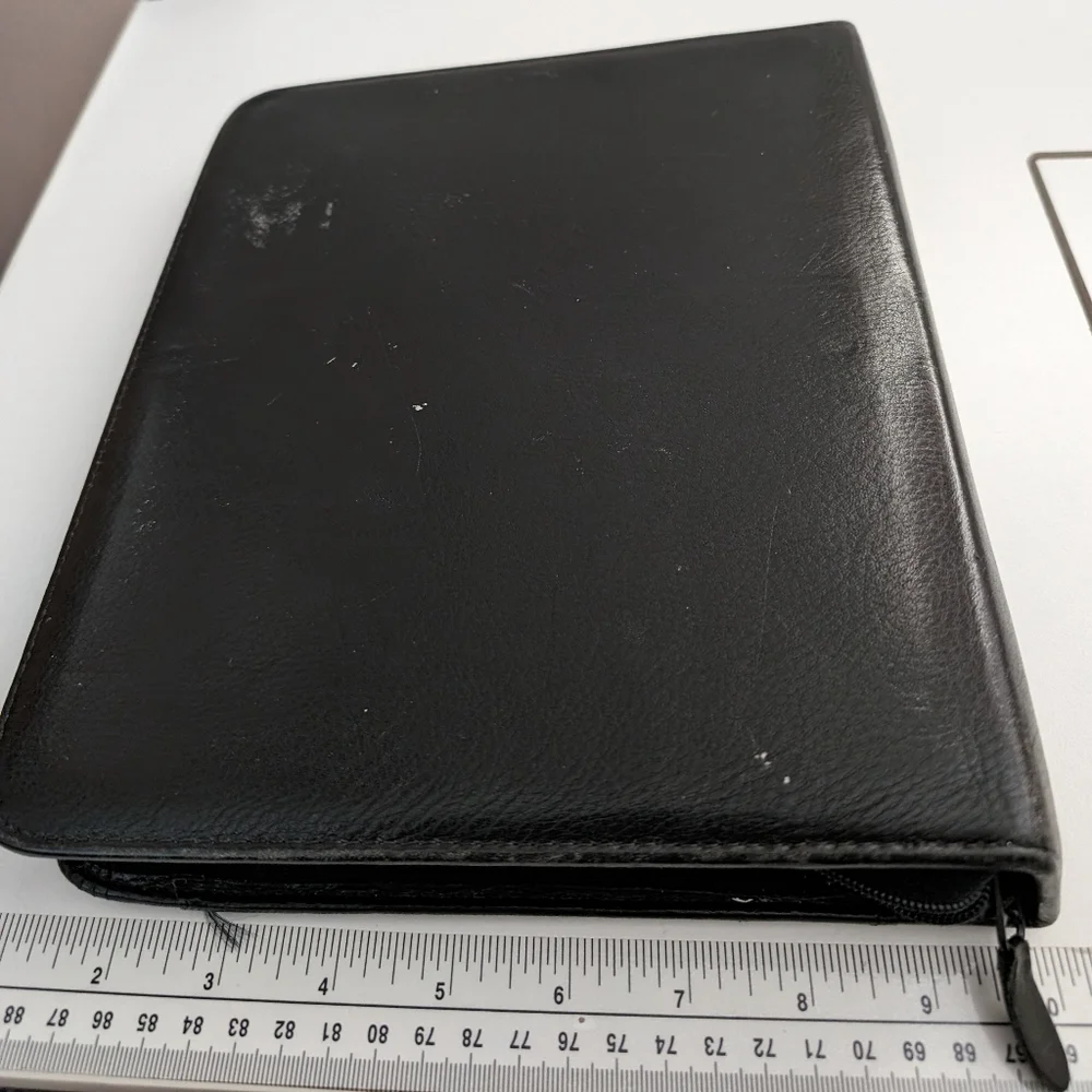 Vtg Black Leather At A Glance Planner Organizer 7 Rings 8.5
